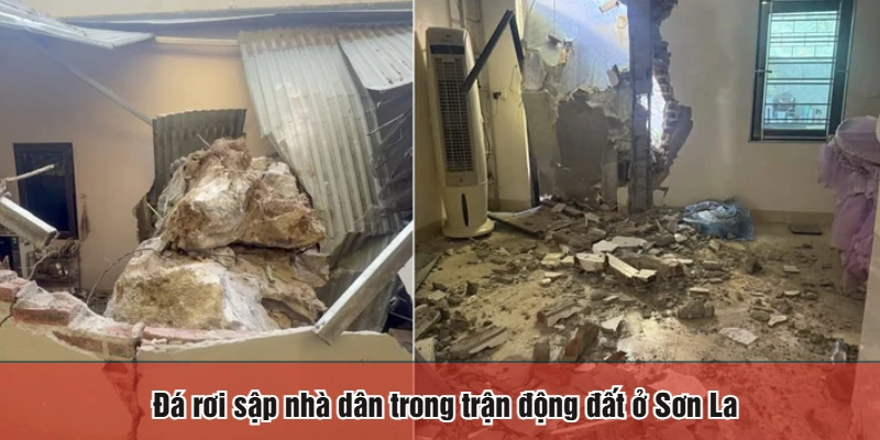 Đá rơi sập nhà dân trong trận động đất ở Sơn La