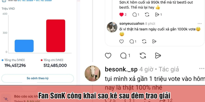 Fan SơnK công khai sao kê sau đêm trao giải
