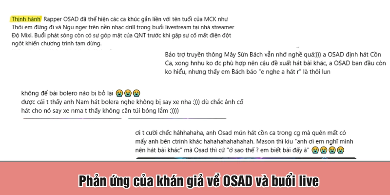 Phản ứng của khán giả về OSAD và buổi live